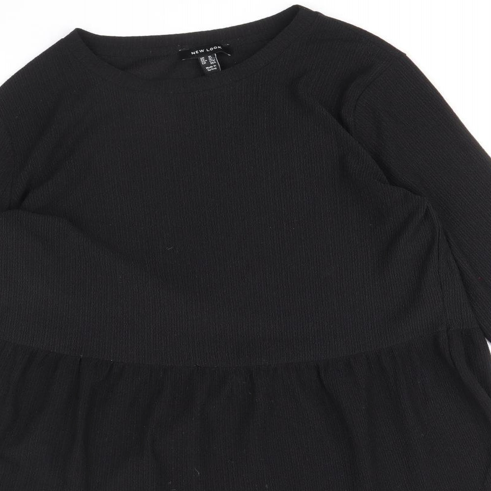 New Look Womens Black Polyester Fit & Flare Size 14 Boat Neck Pullover - Tiered