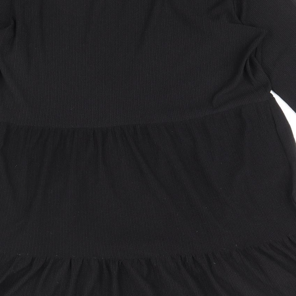 New Look Womens Black Polyester Fit & Flare Size 14 Boat Neck Pullover - Tiered