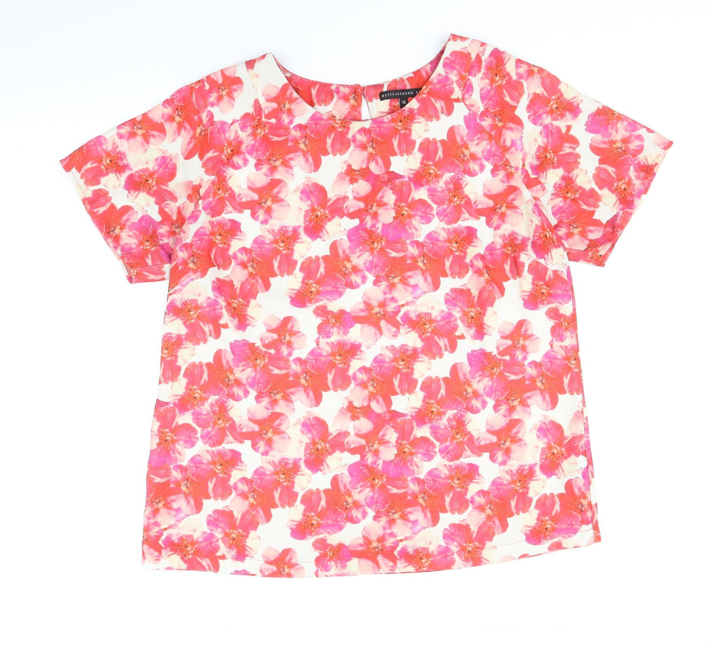 Debenhams Womens Red Floral Polyester Basic T-Shirt Size 16 Round Neck