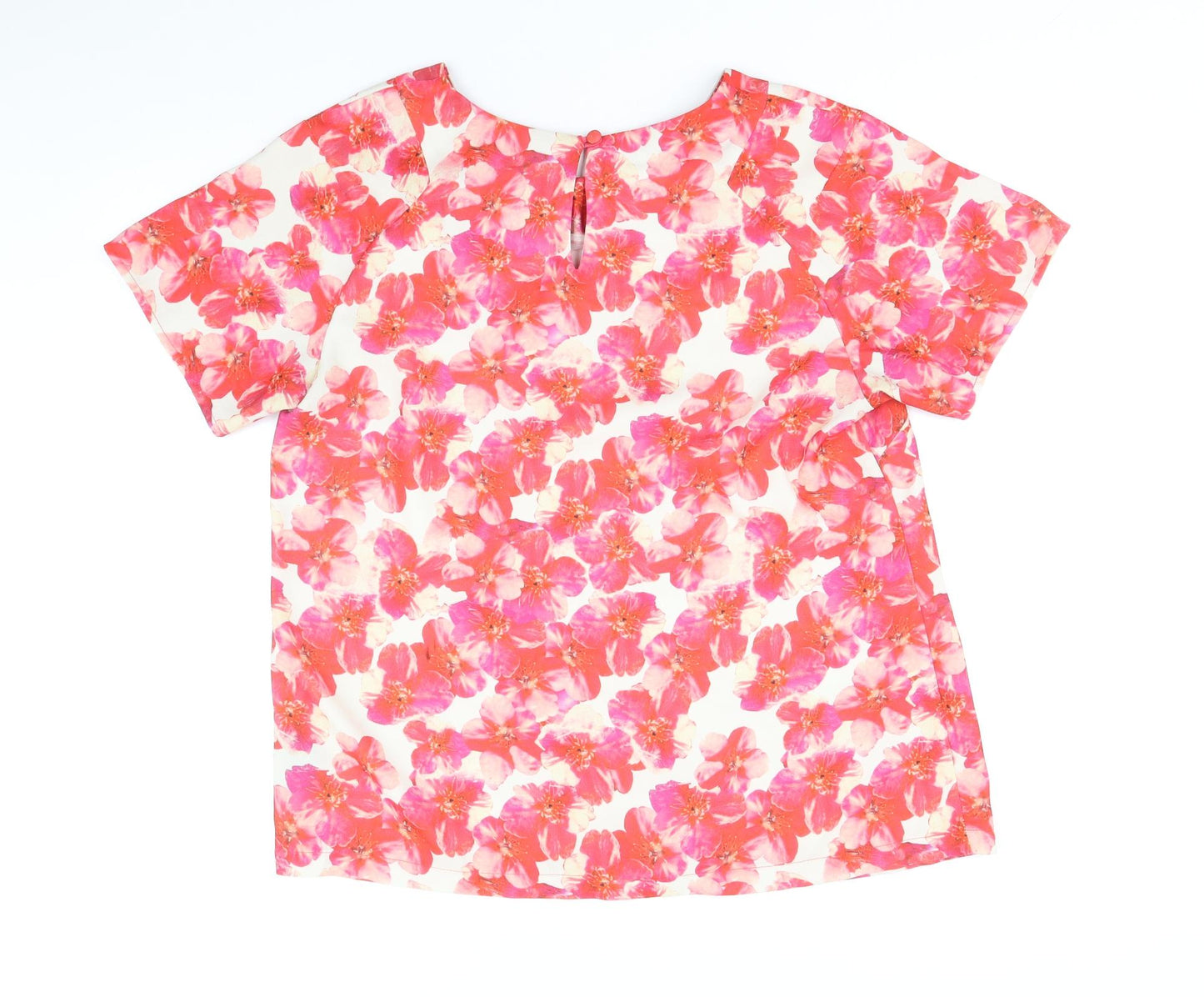 Debenhams Womens Red Floral Polyester Basic T-Shirt Size 16 Round Neck