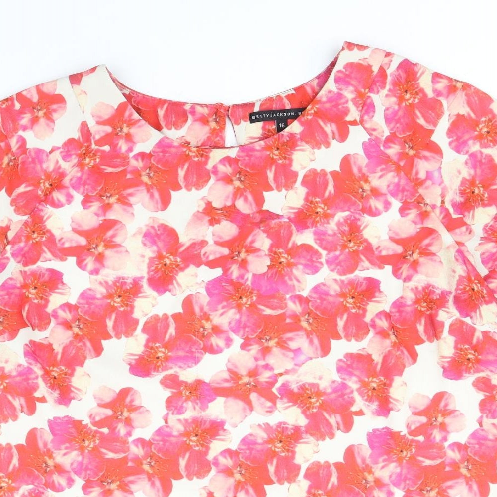 Debenhams Womens Red Floral Polyester Basic T-Shirt Size 16 Round Neck