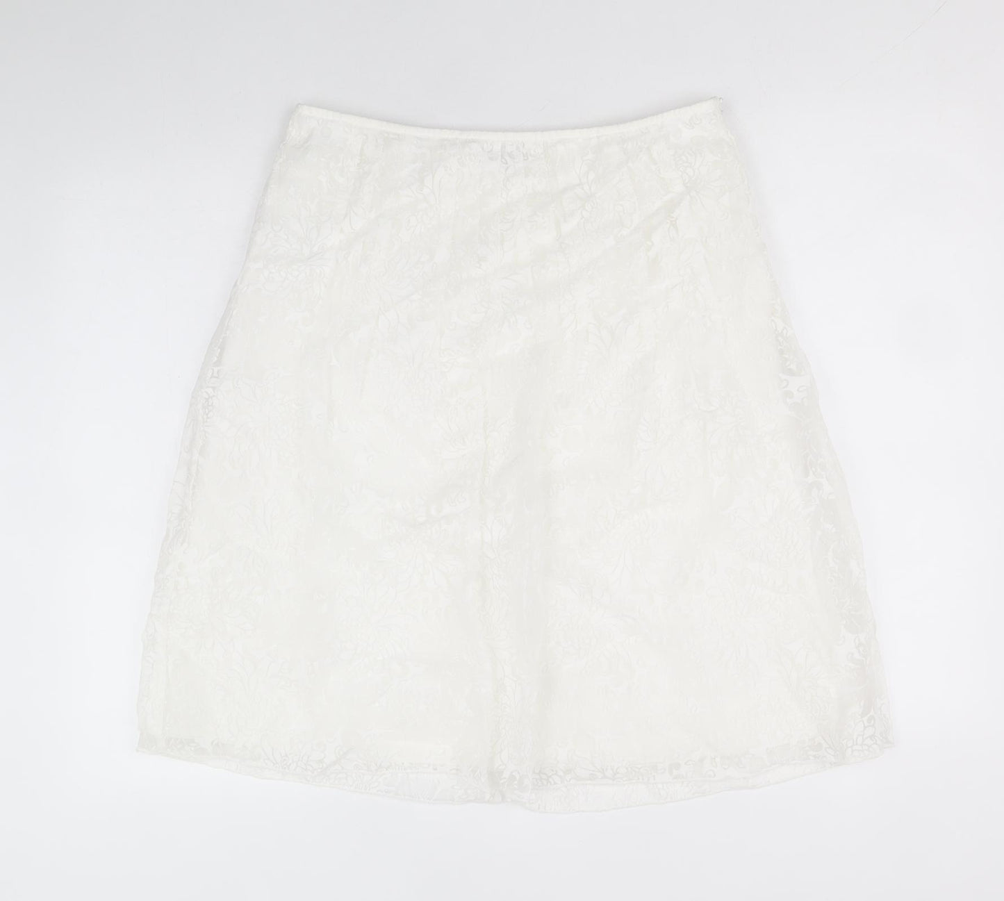 Per Una Womens White Geometric Viscose A-Line Skirt Size 10 Zip - Sheer Detail
