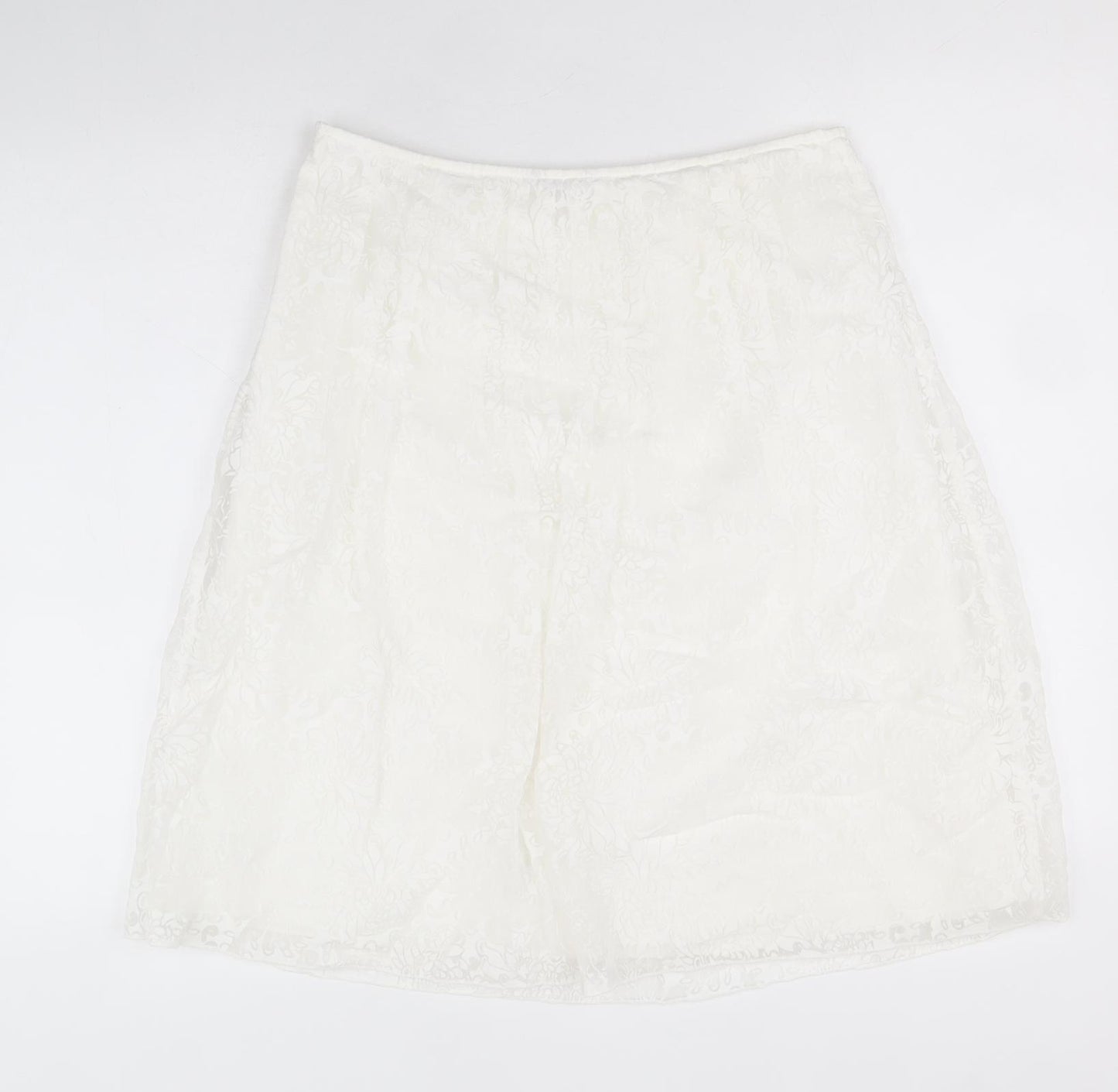 Per Una Womens White Geometric Viscose A-Line Skirt Size 10 Zip - Sheer Detail