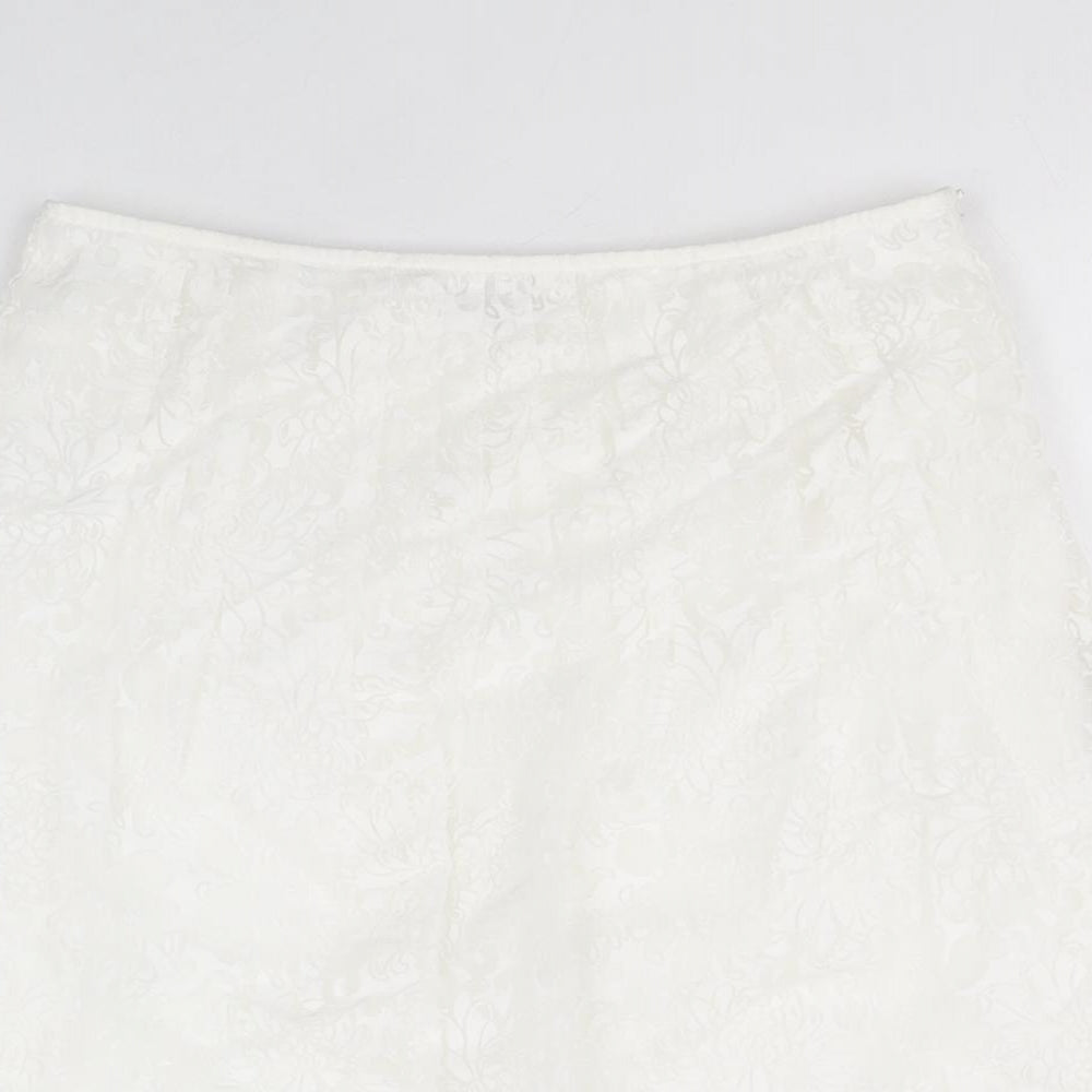 Per Una Womens White Geometric Viscose A-Line Skirt Size 10 Zip - Sheer Detail