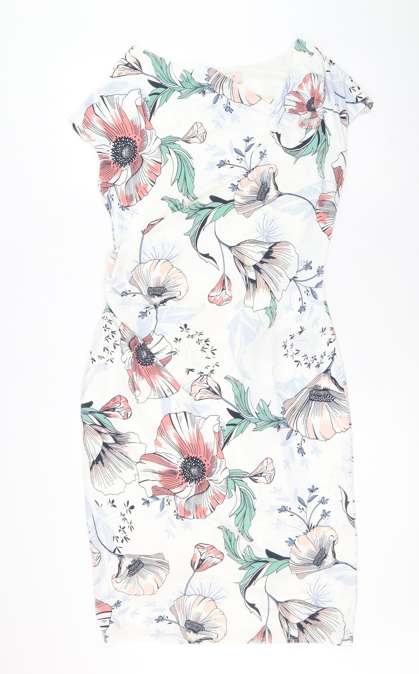 Per Una Womens White Floral Polyester Pencil Dress Size 14 Square Neck Pullover