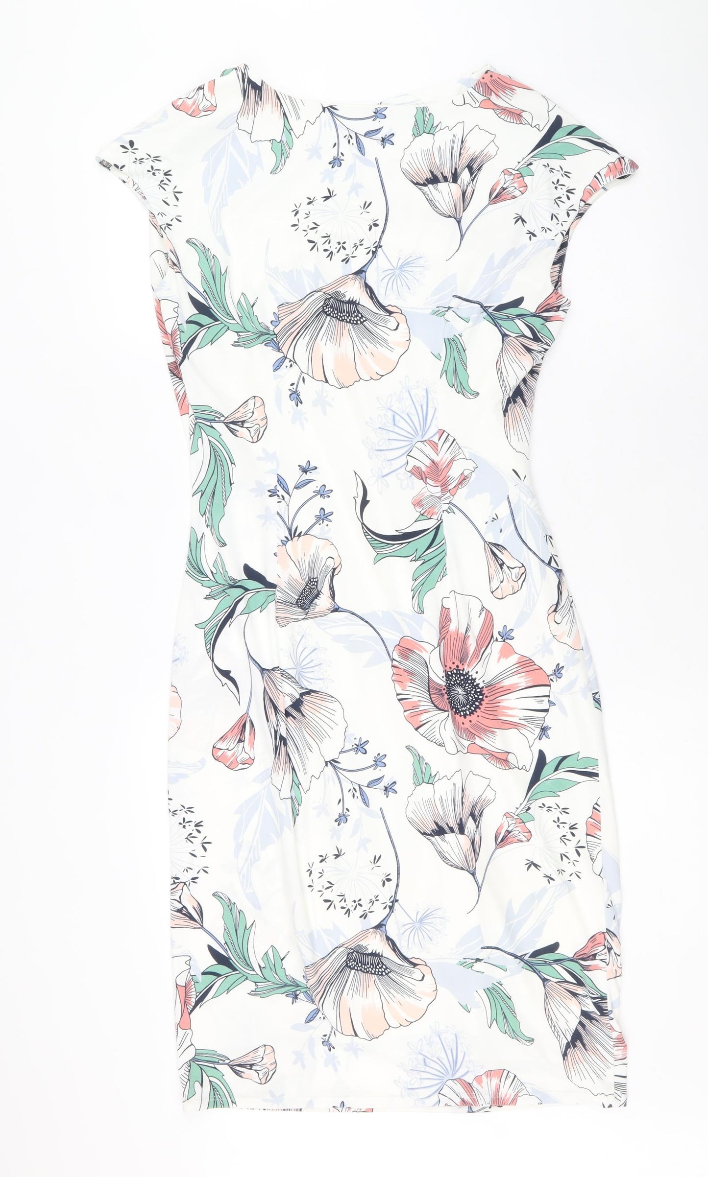 Per Una Womens White Floral Polyester Pencil Dress Size 14 Square Neck Pullover