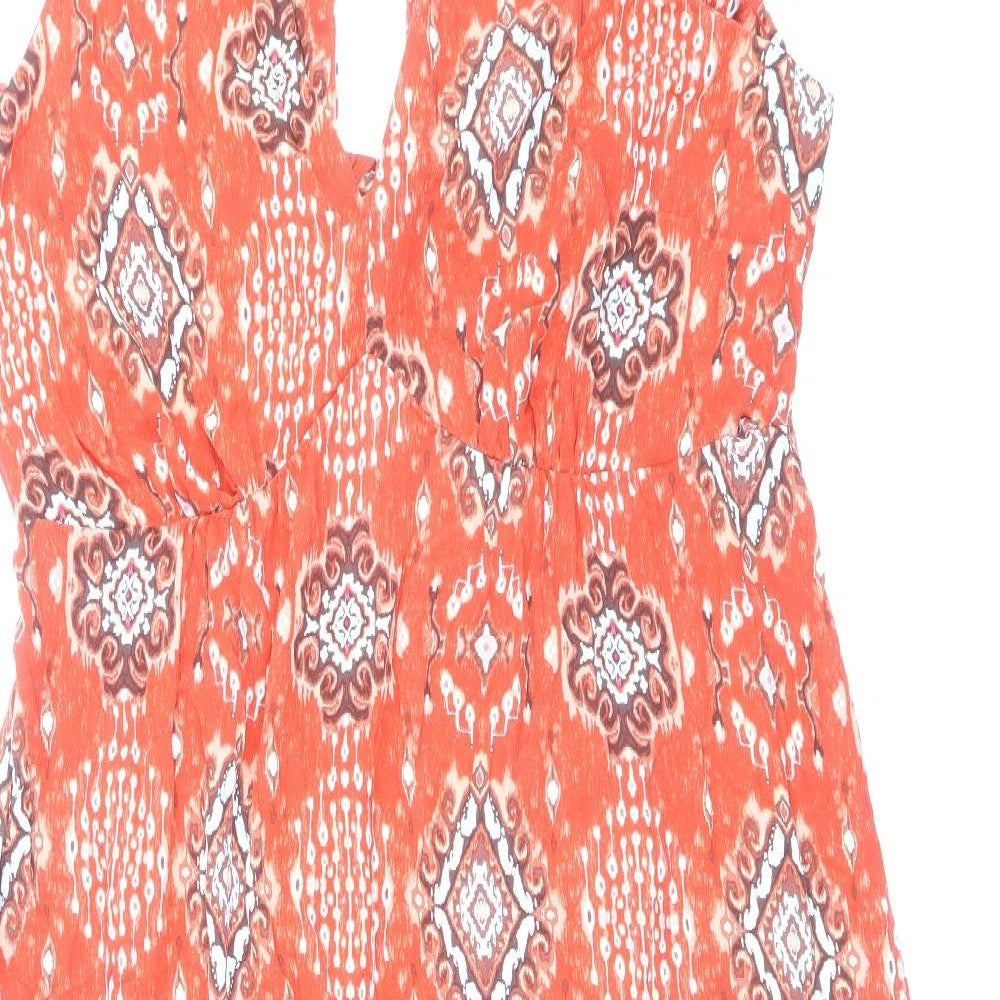Marks and Spencer Womens Red Geometric Viscose A-Line Size 18 V-Neck Tie