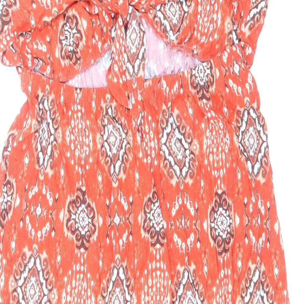 Marks and Spencer Womens Red Geometric Viscose A-Line Size 18 V-Neck Tie