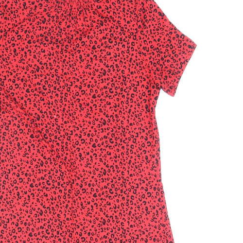 Marks and Spencer Womens Red Animal Print Viscose Shift Size 10 Round Neck Button - Leopard Print