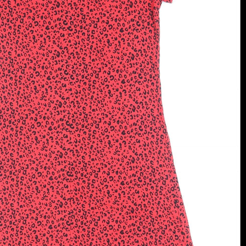 Marks and Spencer Womens Red Animal Print Viscose Shift Size 10 Round Neck Button - Leopard Print