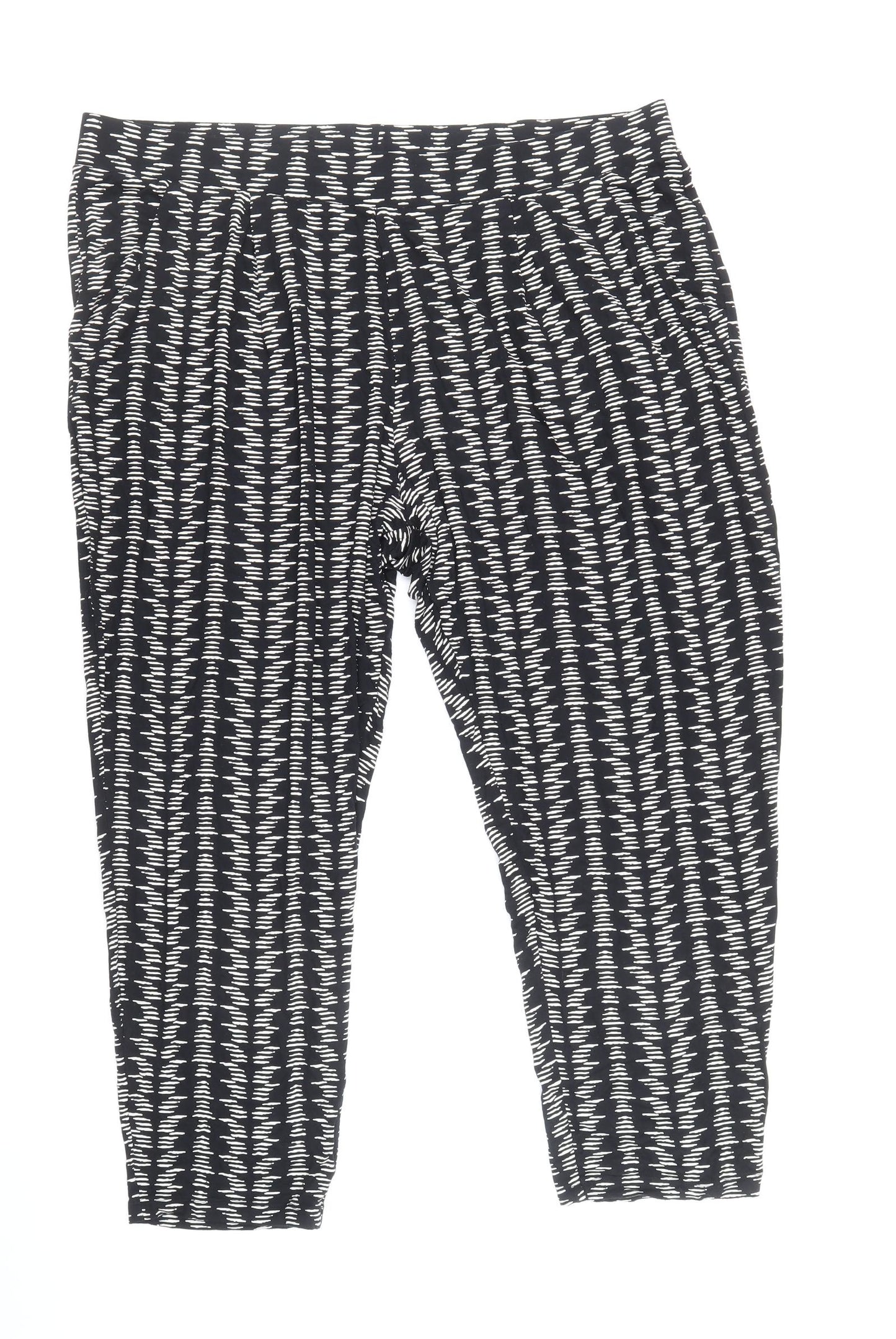 Marks and Spencer Womens Black Geometric Viscose Trousers Size 18 Regular