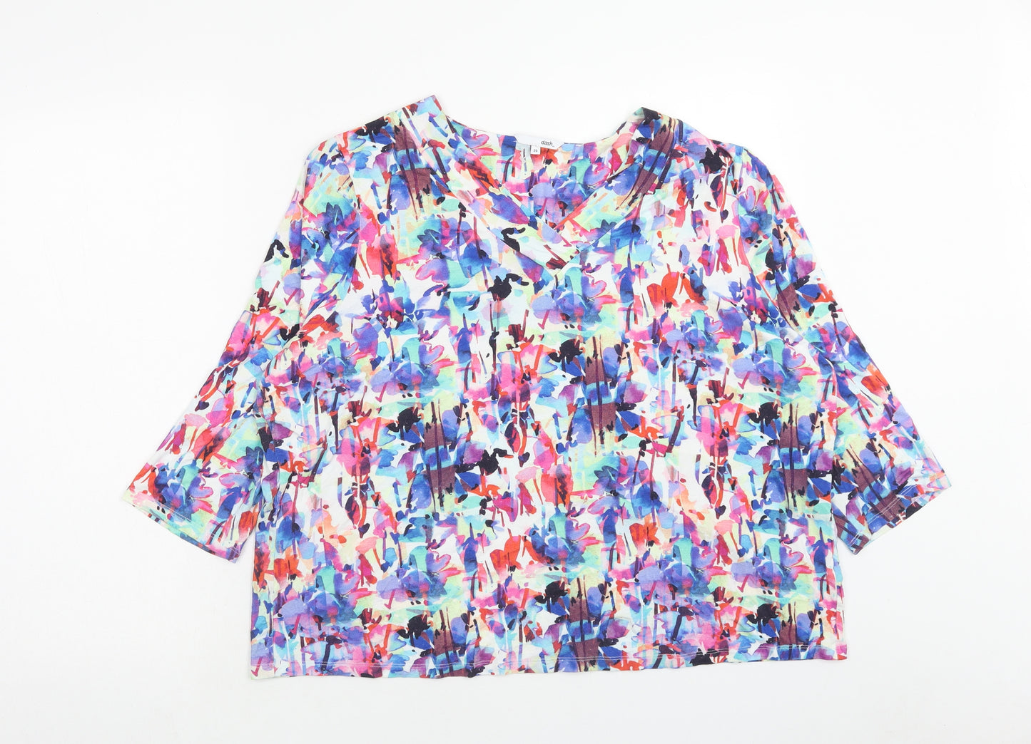 DASH Womens Multicoloured Geometric Viscose Basic Blouse Size 20 V-Neck