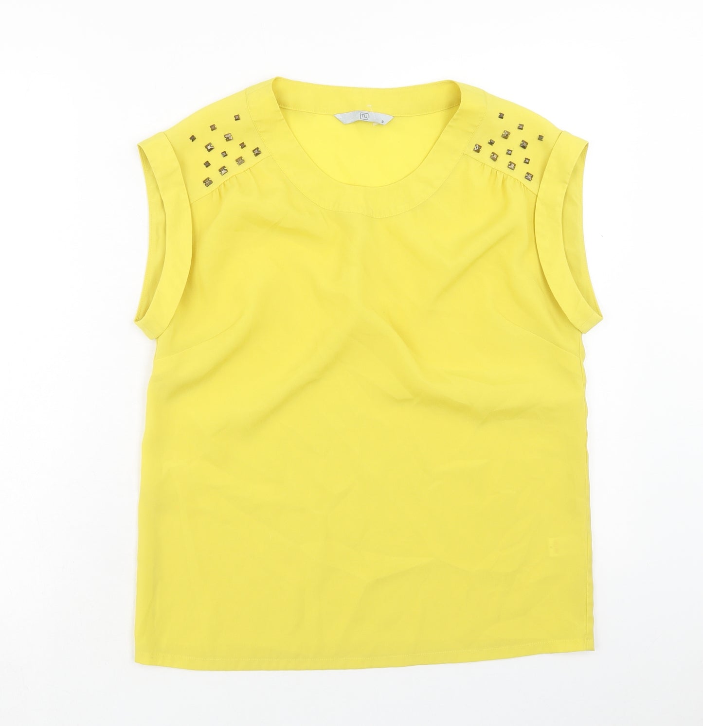 TU Womens Yellow Polyester Basic T-Shirt Size 8 Round Neck