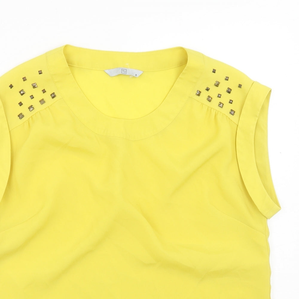 TU Womens Yellow Polyester Basic T-Shirt Size 8 Round Neck