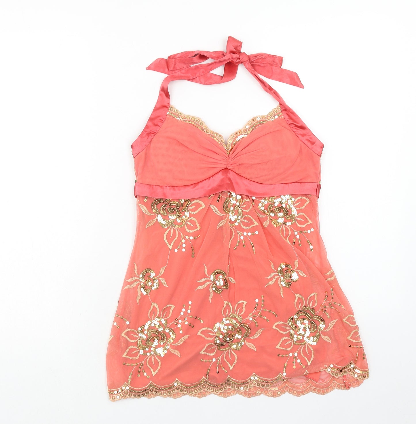 Bay Womens Pink Floral Polyester Basic Tank Size 8 Halter
