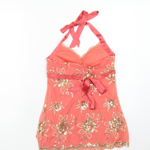 Bay Womens Pink Floral Polyester Basic Tank Size 8 Halter