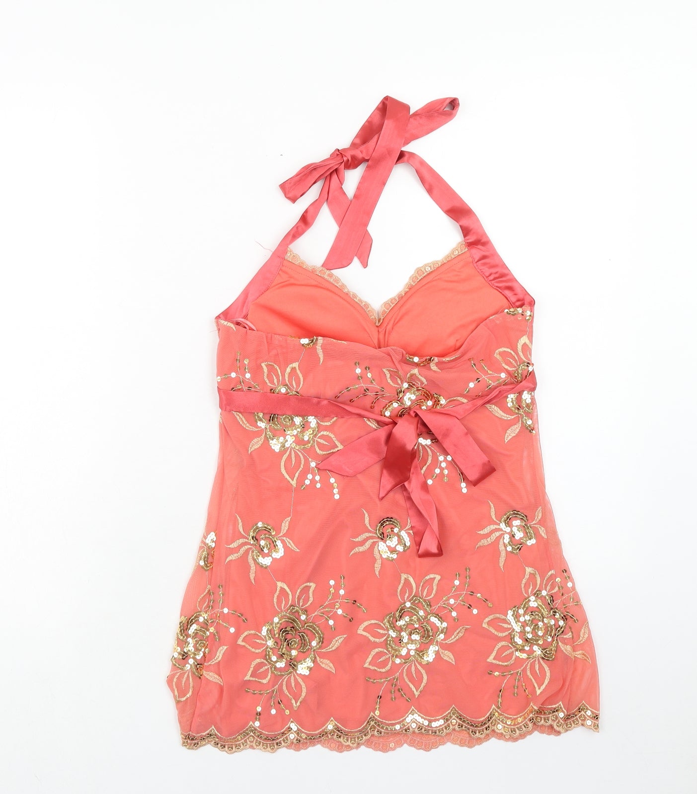 Bay Womens Pink Floral Polyester Basic Tank Size 8 Halter