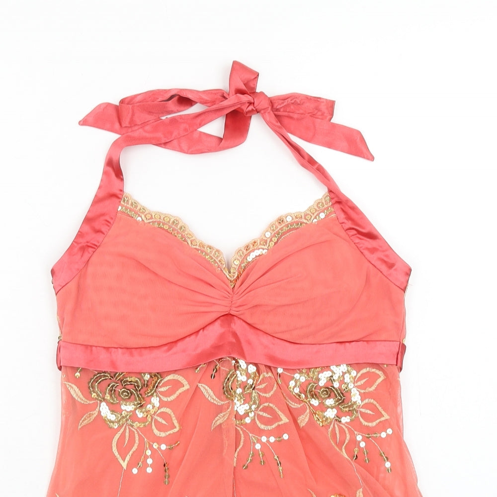 Bay Womens Pink Floral Polyester Basic Tank Size 8 Halter