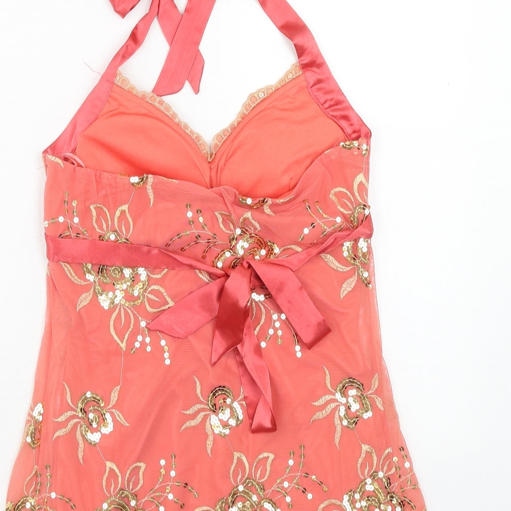 Bay Womens Pink Floral Polyester Basic Tank Size 8 Halter