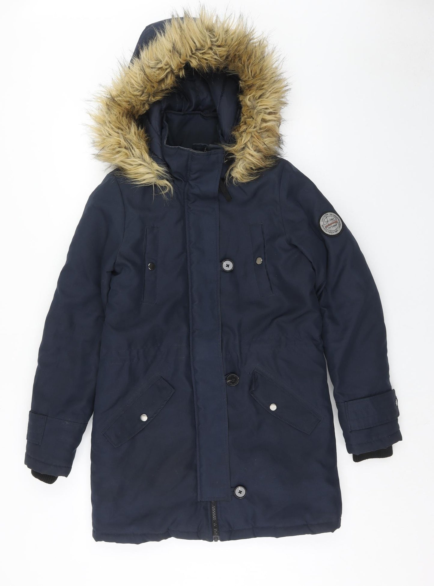 VERO MODA Womens Blue Parka Jacket Size S Snap