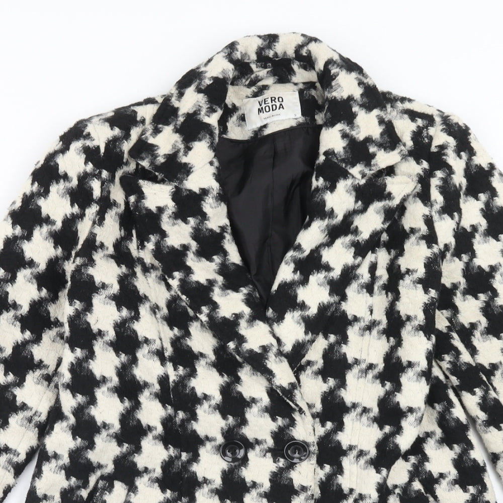 VERO MODA Womens Black Geometric Overcoat Jacket Size S Button