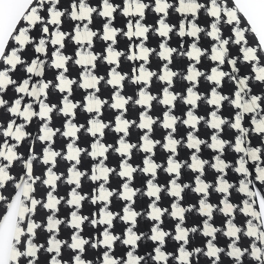VERO MODA Womens Black Geometric Overcoat Jacket Size S Button