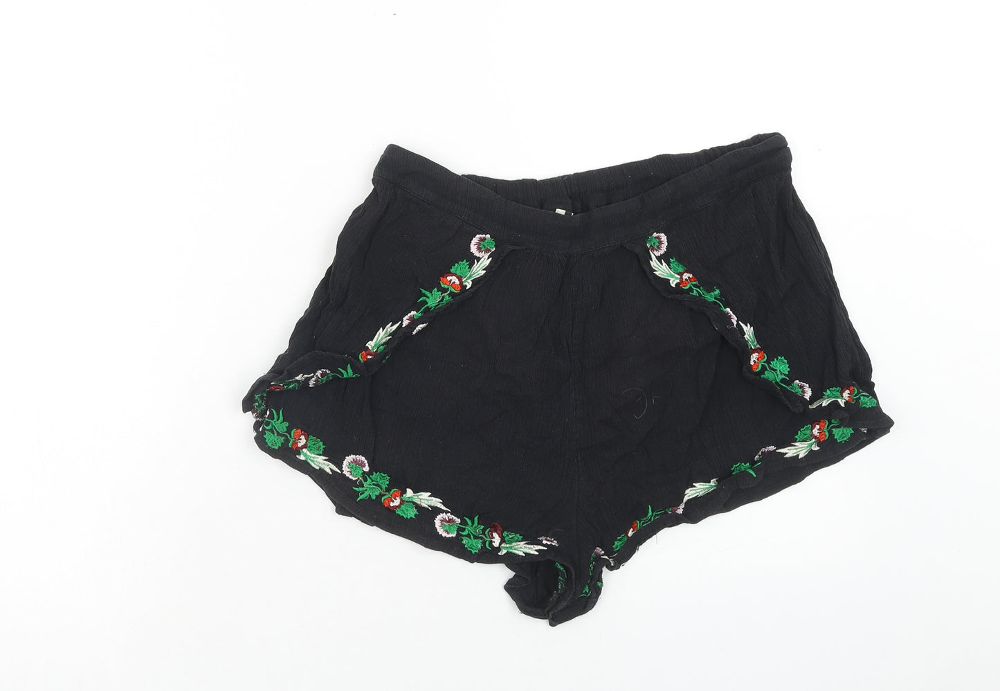 Topshop Womens Black Cotton Hot Pants Shorts Size 12 Regular Pull On