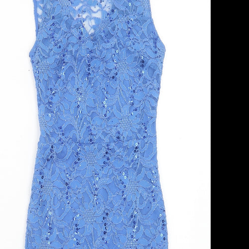 New Look Womens Blue Geometric Nylon A-Line Size 10 Round Neck Pullover