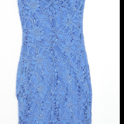 New Look Womens Blue Geometric Nylon A-Line Size 10 Round Neck Pullover