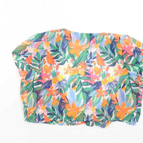 Primark Womens Multicoloured Floral Polyester Cropped Blouse Size S V-Neck - Tie Front