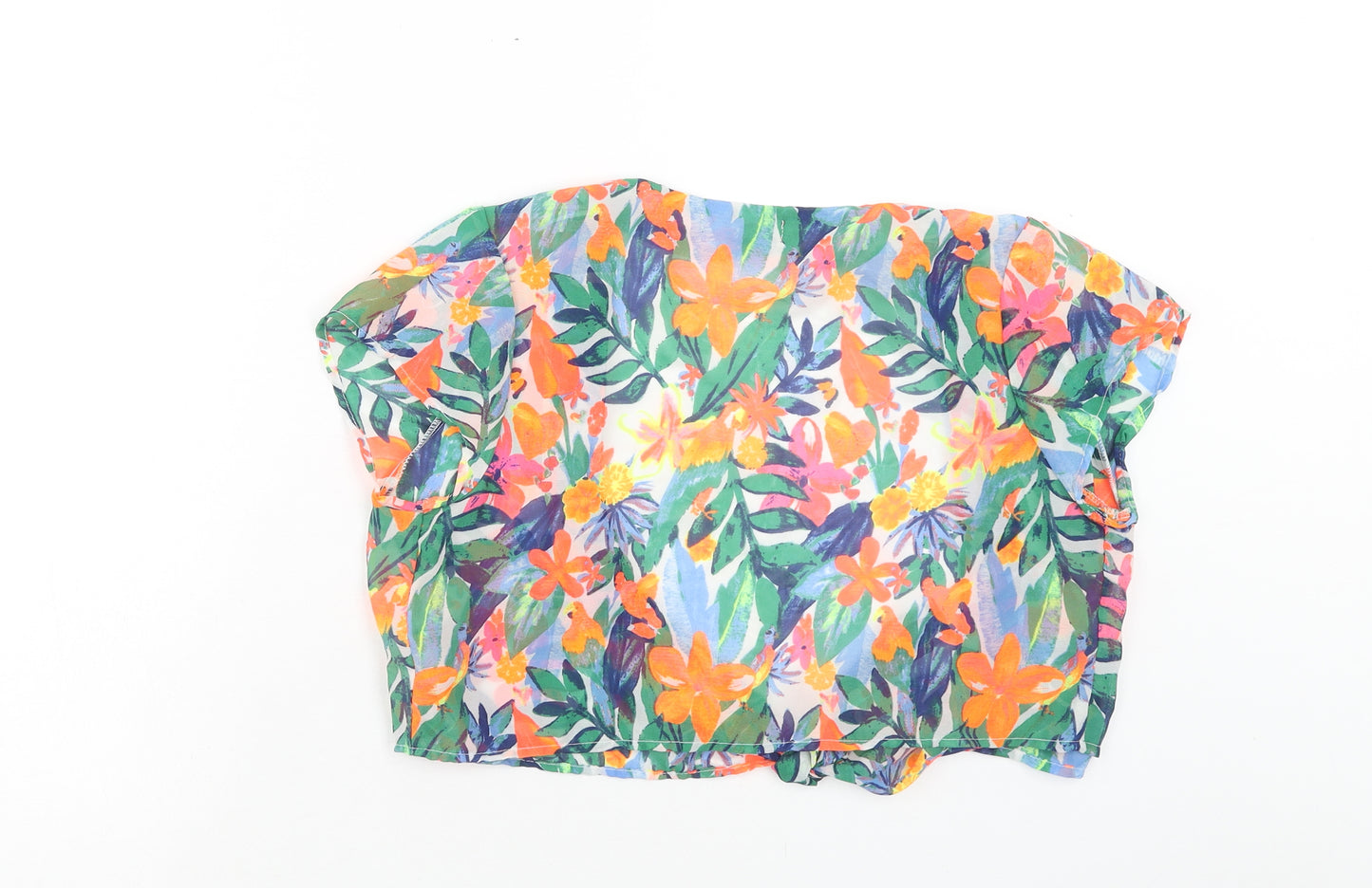 Primark Womens Multicoloured Floral Polyester Cropped Blouse Size S V-Neck - Tie Front
