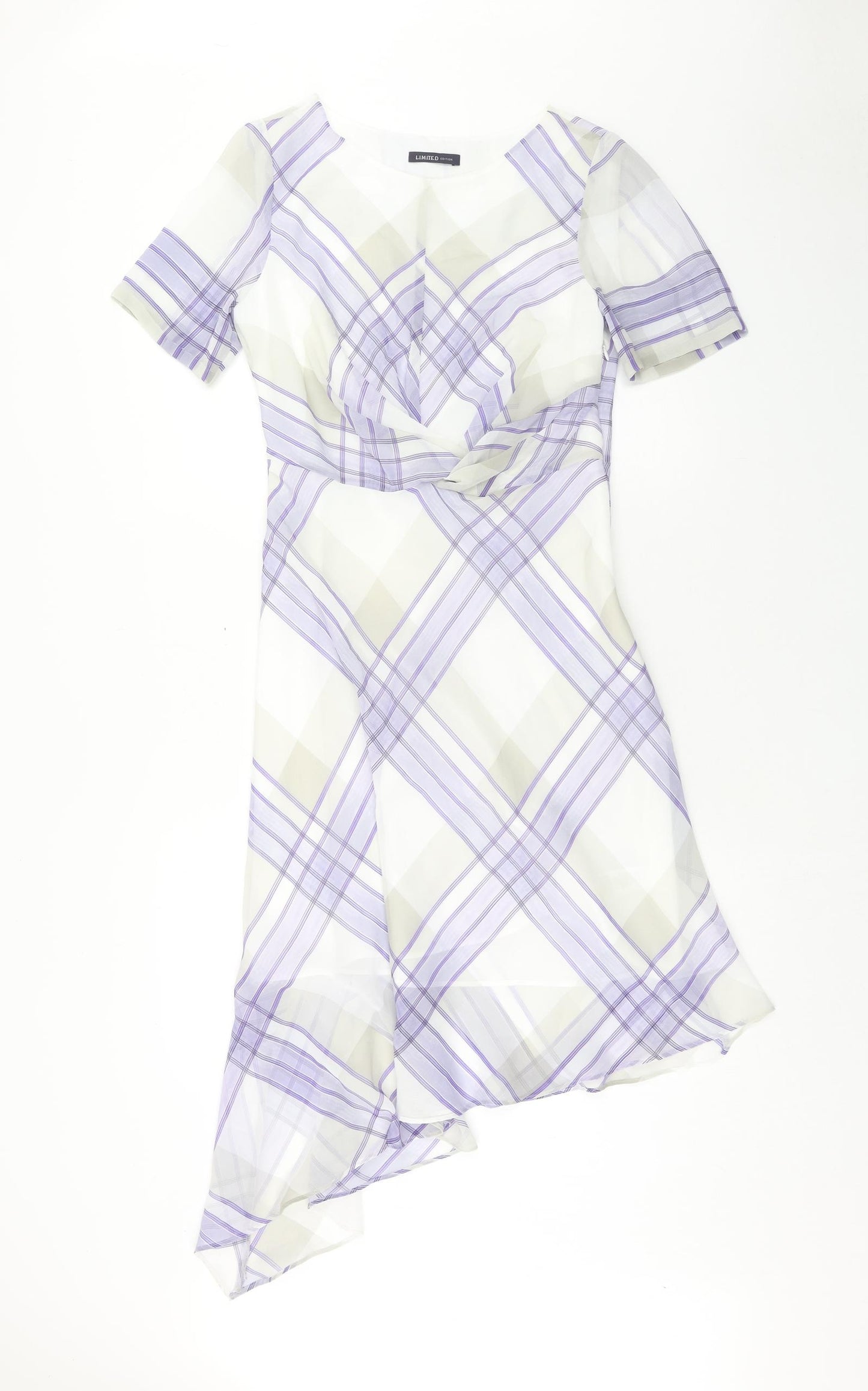 Marks and Spencer Womens Purple Plaid Polyester A-Line Size 10 V-Neck Zip