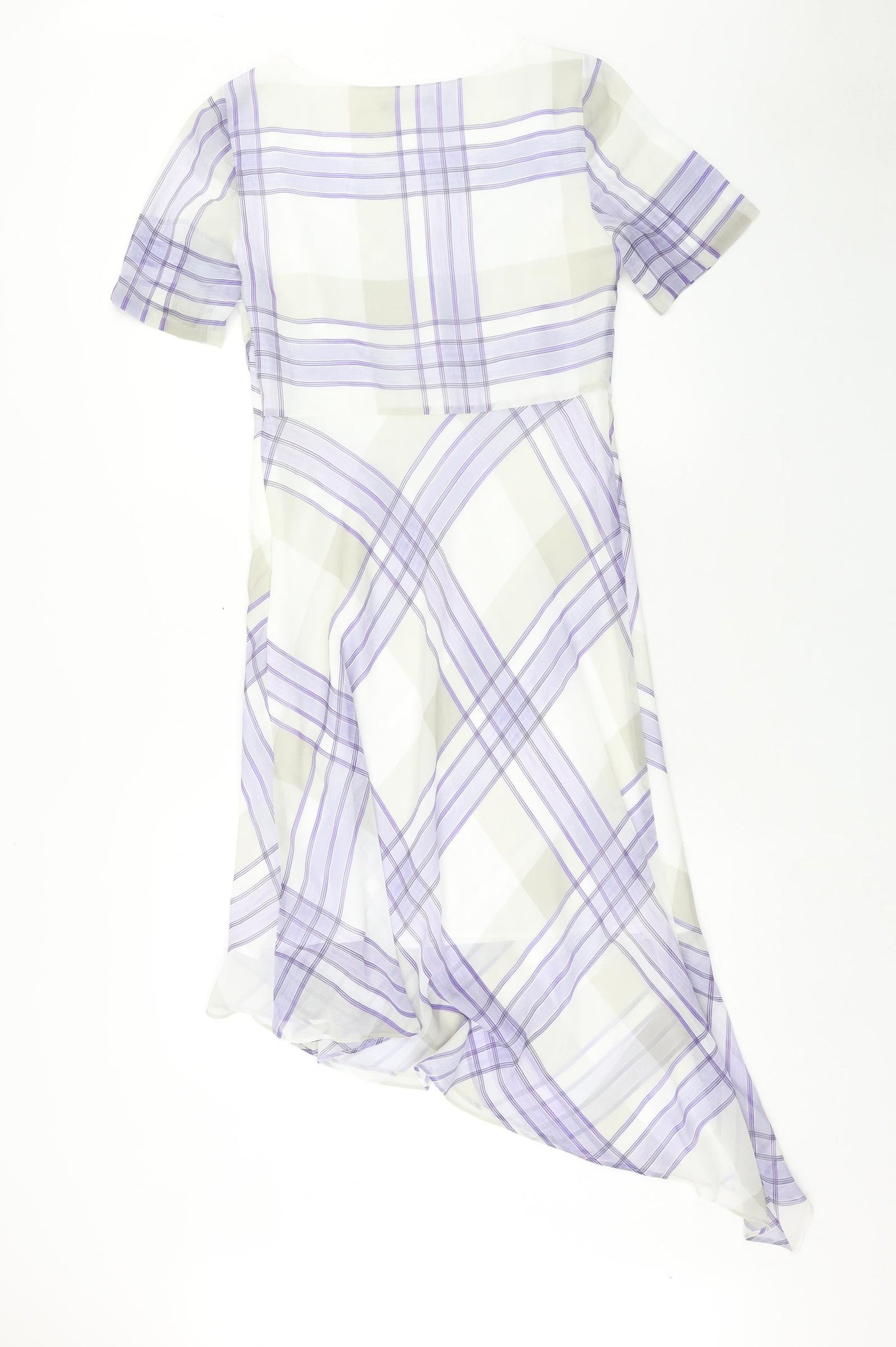 Marks and Spencer Womens Purple Plaid Polyester A-Line Size 10 V-Neck Zip