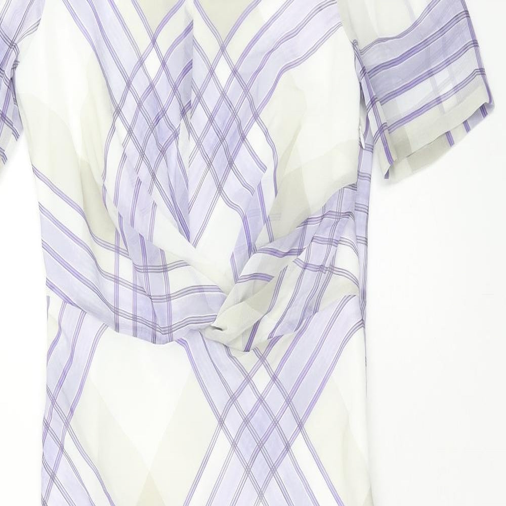 Marks and Spencer Womens Purple Plaid Polyester A-Line Size 10 V-Neck Zip