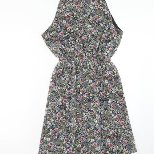 H&M Womens Multicoloured Floral Polyester Fit & Flare Size 10 Round Neck Button
