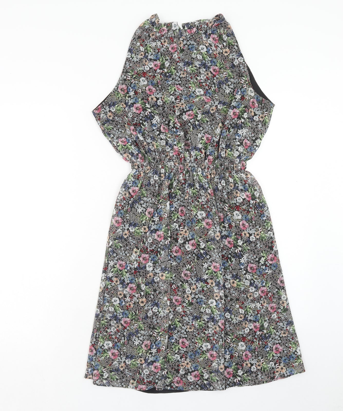 H&M Womens Multicoloured Floral Polyester Fit & Flare Size 10 Round Neck Button