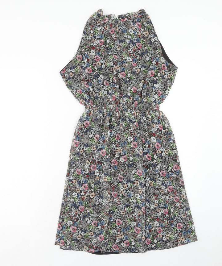 H&M Womens Multicoloured Floral Polyester Fit & Flare Size 10 Round Neck Button