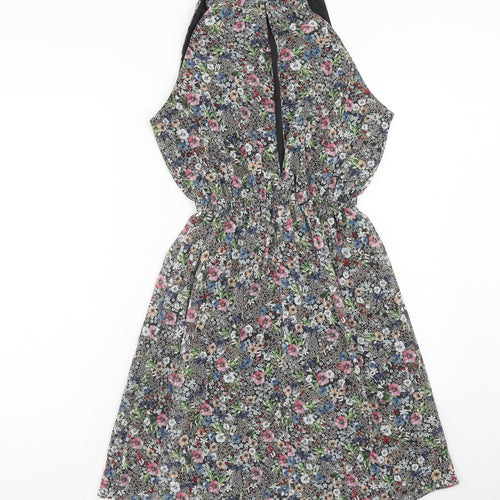 H&M Womens Multicoloured Floral Polyester Fit & Flare Size 10 Round Neck Button