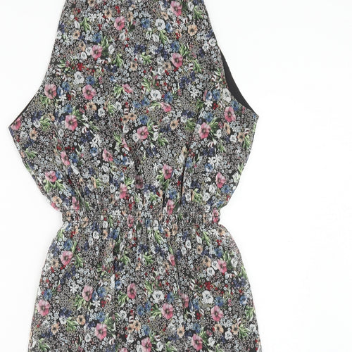 H&M Womens Multicoloured Floral Polyester Fit & Flare Size 10 Round Neck Button