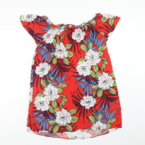 Papaya Womens Red Floral Viscose A-Line Size 12 Off the Shoulder Pullover