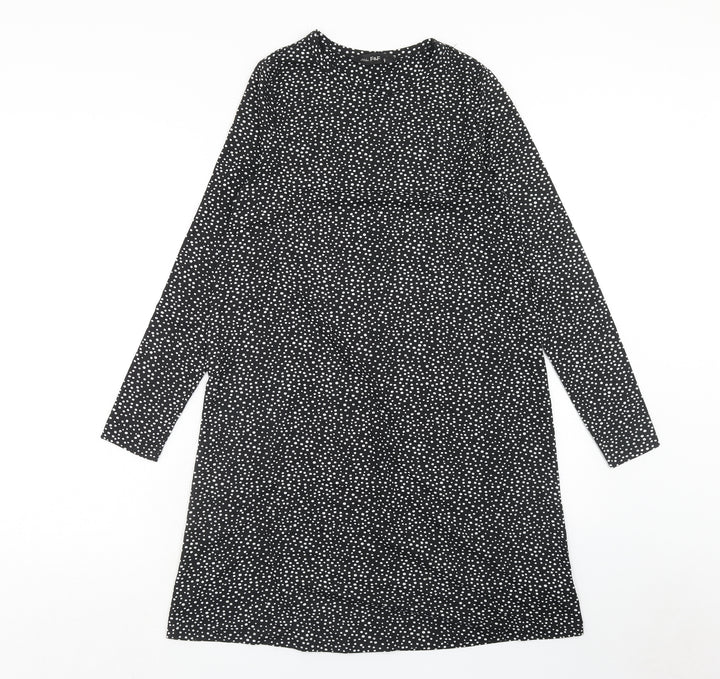 F&F Womens Black Polka Dot Polyester A-Line Size 6 Round Neck Pullover