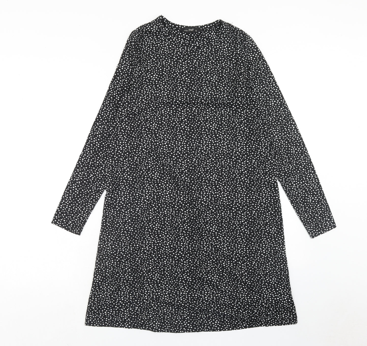 F&F Womens Black Polka Dot Polyester A-Line Size 6 Round Neck Pullover