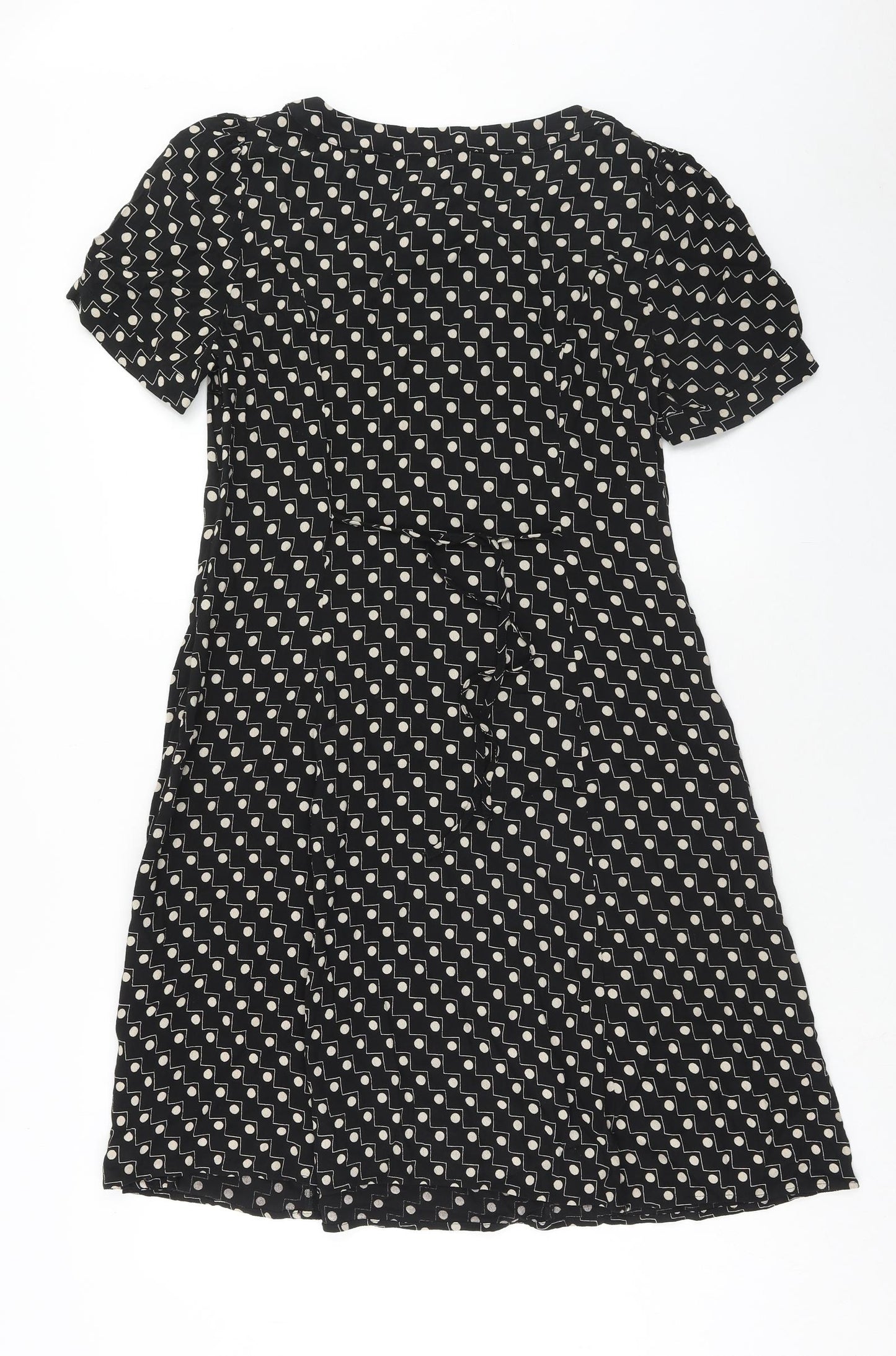 Marks and Spencer Womens Black Geometric Viscose Fit & Flare Size 14 Round Neck Zip