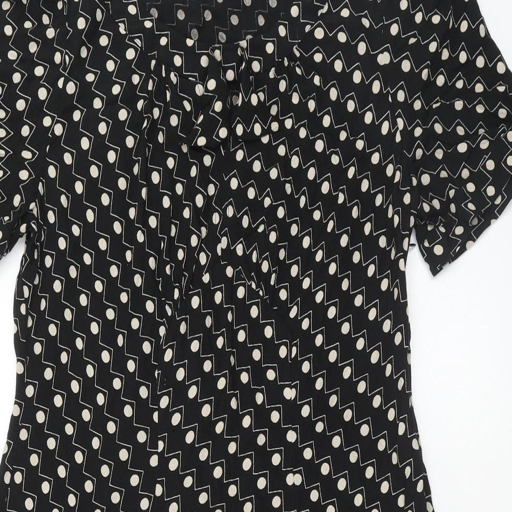 Marks and Spencer Womens Black Geometric Viscose Fit & Flare Size 14 Round Neck Zip