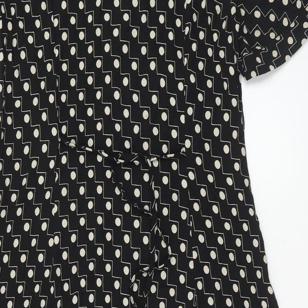 Marks and Spencer Womens Black Geometric Viscose Fit & Flare Size 14 Round Neck Zip