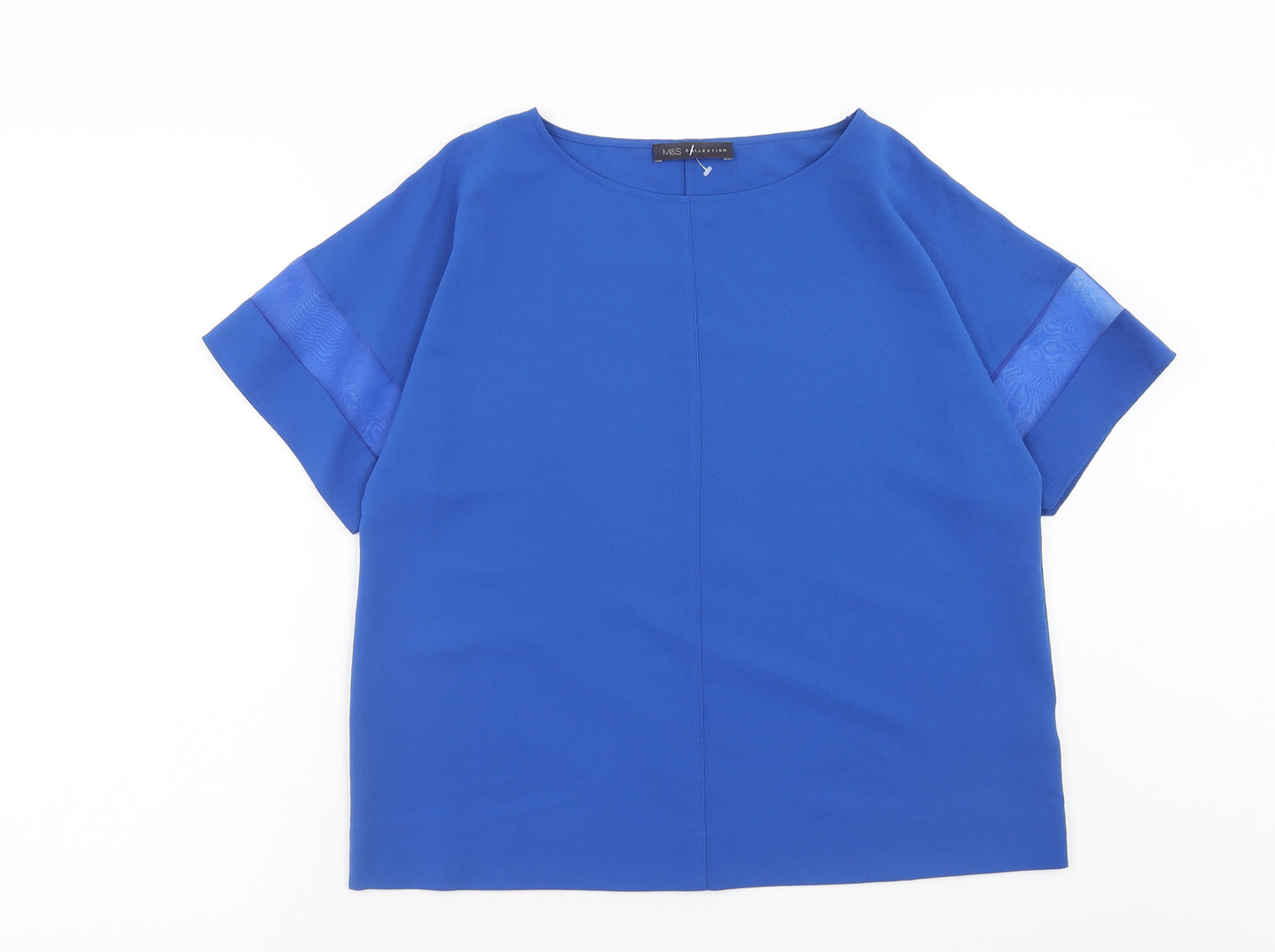 Marks and Spencer Womens Blue Polyester Basic Blouse Size 12 Boat Neck