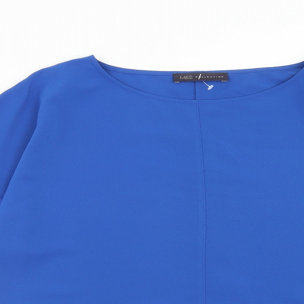 Marks and Spencer Womens Blue Polyester Basic Blouse Size 12 Boat Neck
