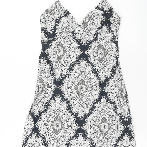 H&M Womens Blue Geometric Cotton A-Line Size 8 Halter Zip