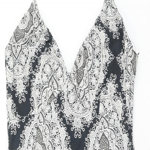 H&M Womens Blue Geometric Cotton A-Line Size 8 Halter Zip