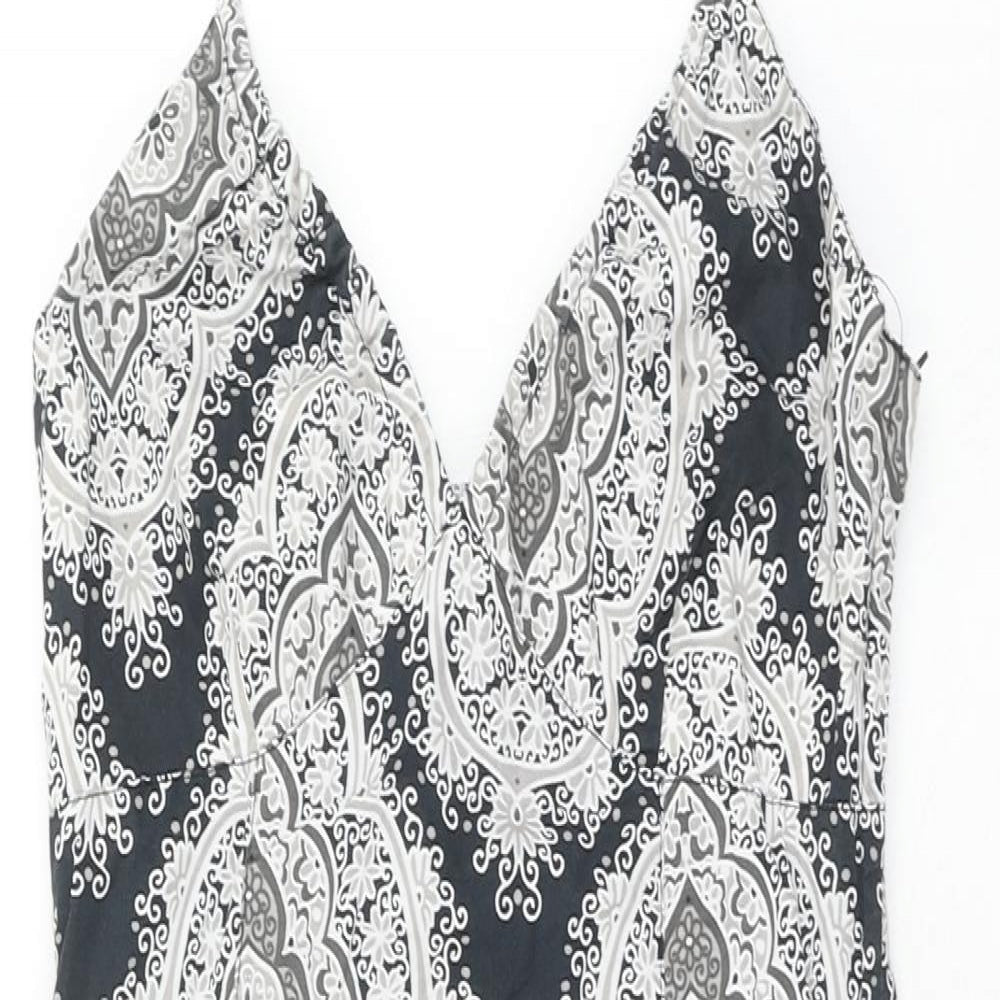 H&M Womens Blue Geometric Cotton A-Line Size 8 Halter Zip